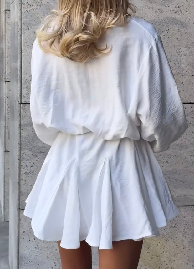 Lapel Button Solid Color Long Sleeve Slim Fit Dress