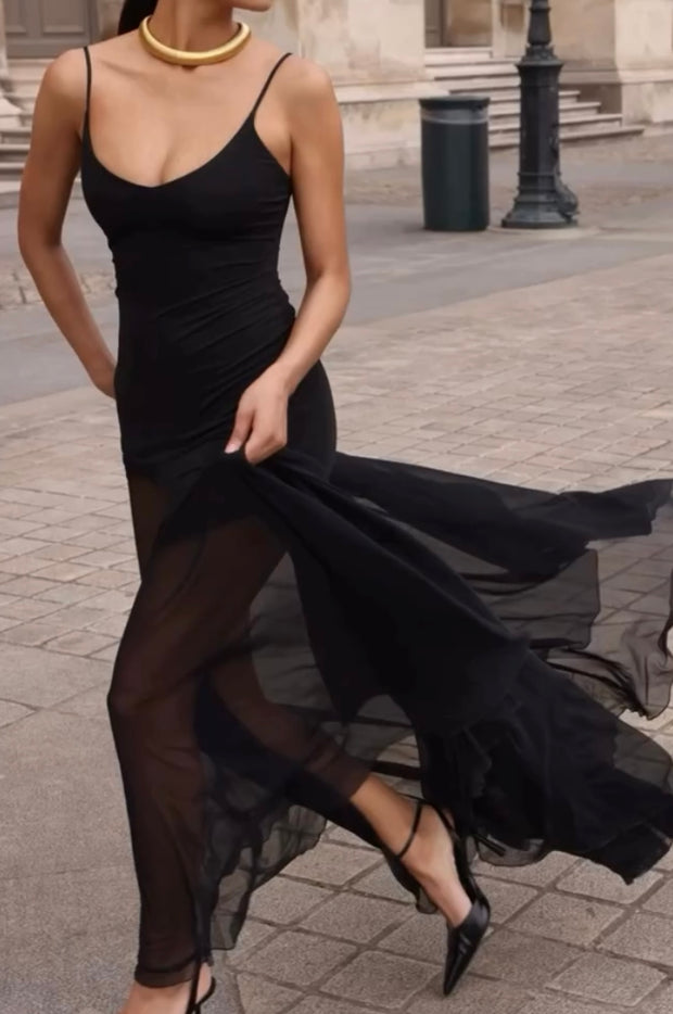 Mesh Splicing Sling Sheath Dress
