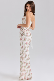 Sexy Spaghetti-Strap Floral Print Lace Chest Wrap Fishbone Dress