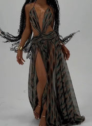 Sexy Sling Deep V Hollow Mesh Dress