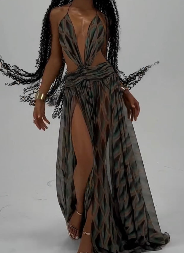 Sexy Sling Deep V Hollow Mesh Dress