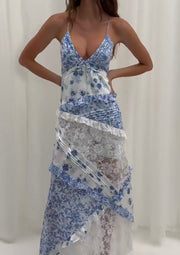 Simple Sexy Lace Stitching Floral Slip Dress
