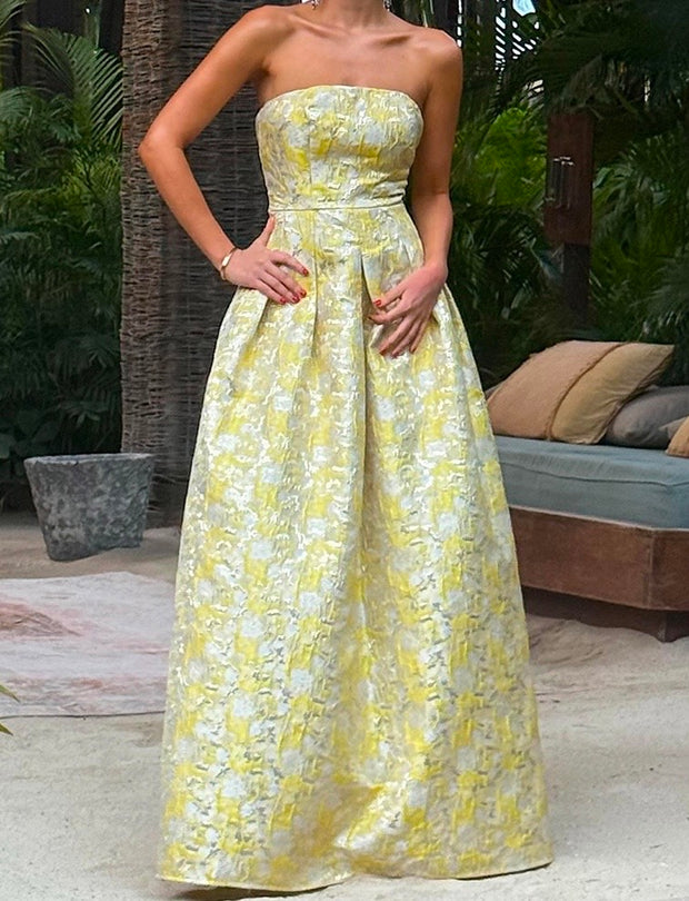 Elegant Sexy Slim Jacquard Satin Tube Top Dress