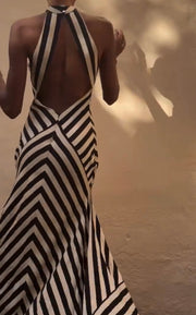 Sleeveless Backless Striped Knitted Dress
