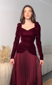 Sexy Long Sleeve Slim-Fitting Patchwork Pleated Temperament Dress