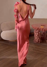 Elegant One-Neck Shoulder Three-Dimensional Flower Ribbon Dress