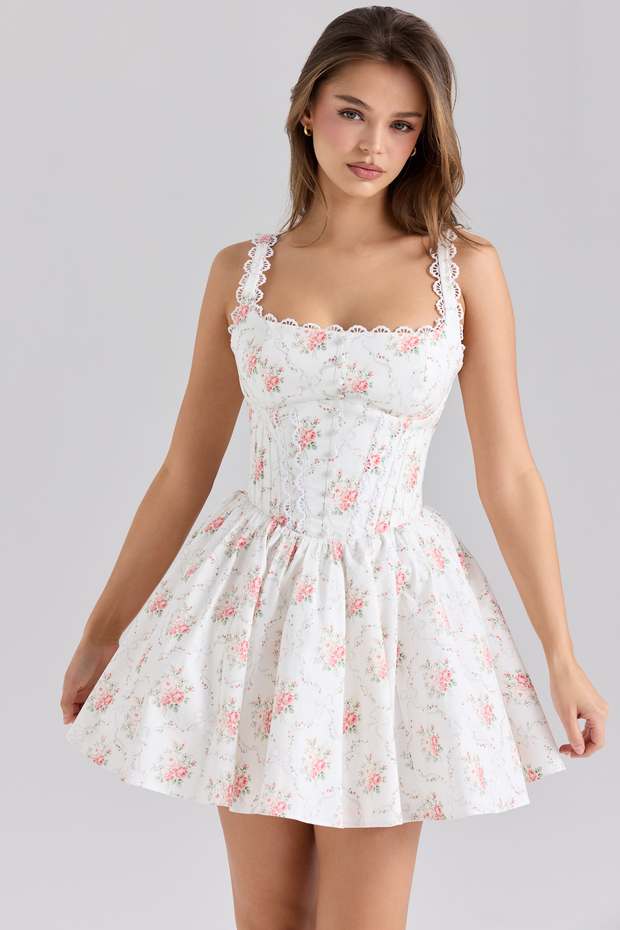 Sexy Spaghetti-Strap Floral Print Bow Small Skirt
