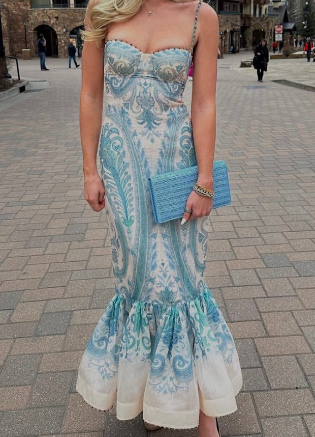 Loose Waist Ruffled Printed Dress