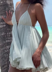 Fashion Solid Color Layered Backless Sling Slim Fit Dress