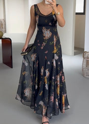 Fashion Sexy Backless V-neck Sleeveless Printed Dress