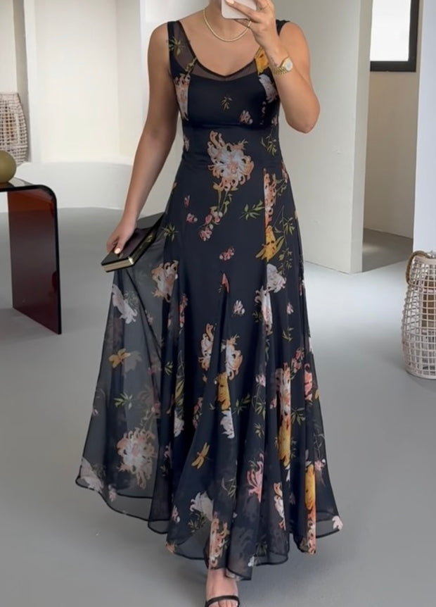 Fashion Sexy Backless V-neck Sleeveless Printed Dress