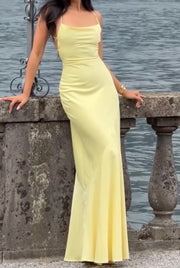 Sexy Solid Color Sling Backless Lace up Girdle Dress