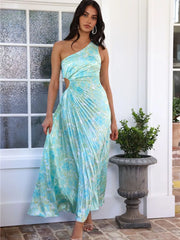 Full Size Single Shoulder Pleated Midi Dress Plus Size