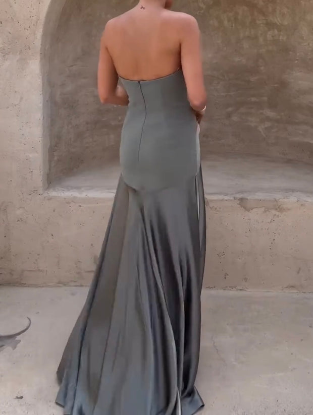 Tube Top Sleeveless Sling Slim Solid Color Dress