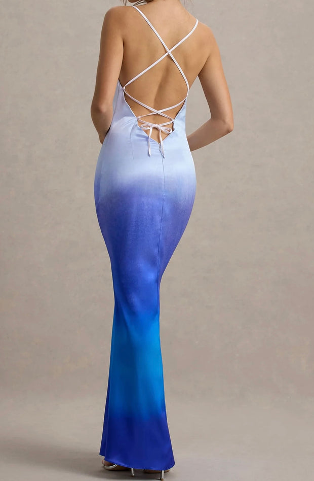 Sexy Sling Satin Gradient Backless Dress