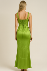 Elegant Sexy Backless Satin Sheath Suspender Dress
