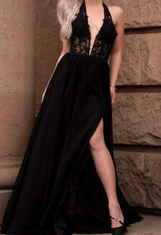Sexy Halter Lace Stitching Sleeveless Elegant Dress