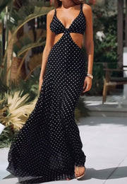 Sexy V-neck Brace Hollow Polka Dot Dress