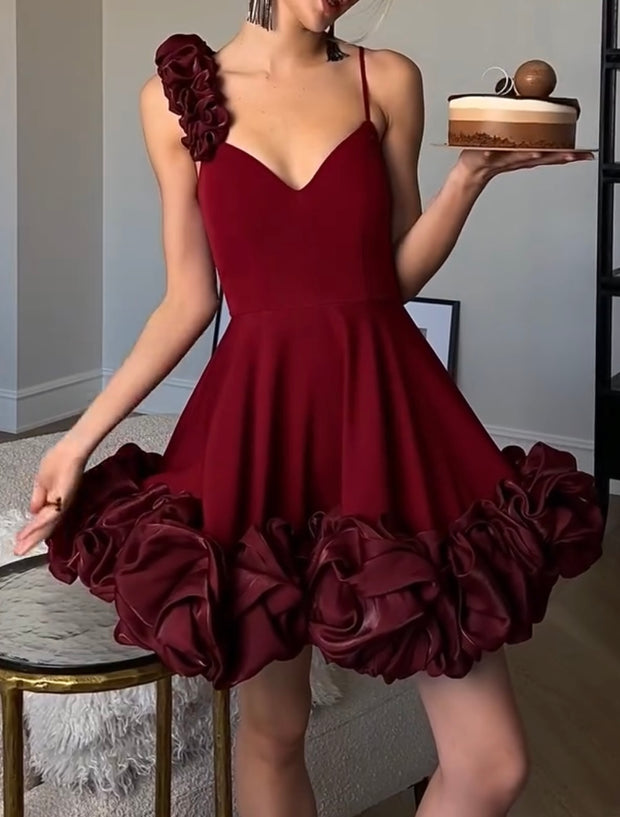 Sexy Flowers Suspenders Puff Dress