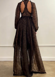 Graceful and Fashionable Long Sleeve Lace Strap Girdle Dress