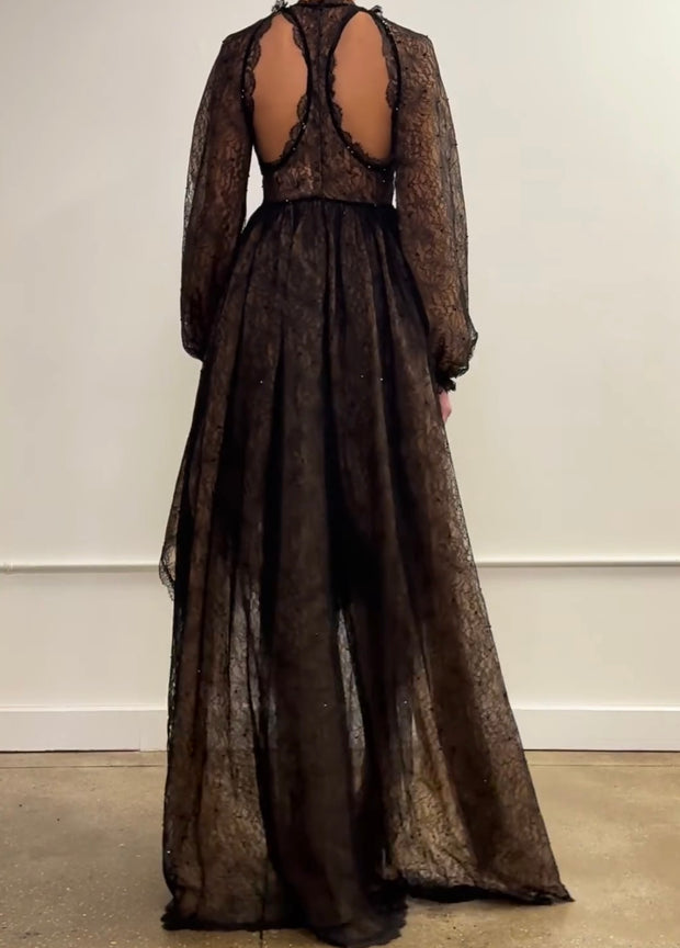 Graceful and Fashionable Long Sleeve Lace Strap Girdle Dress