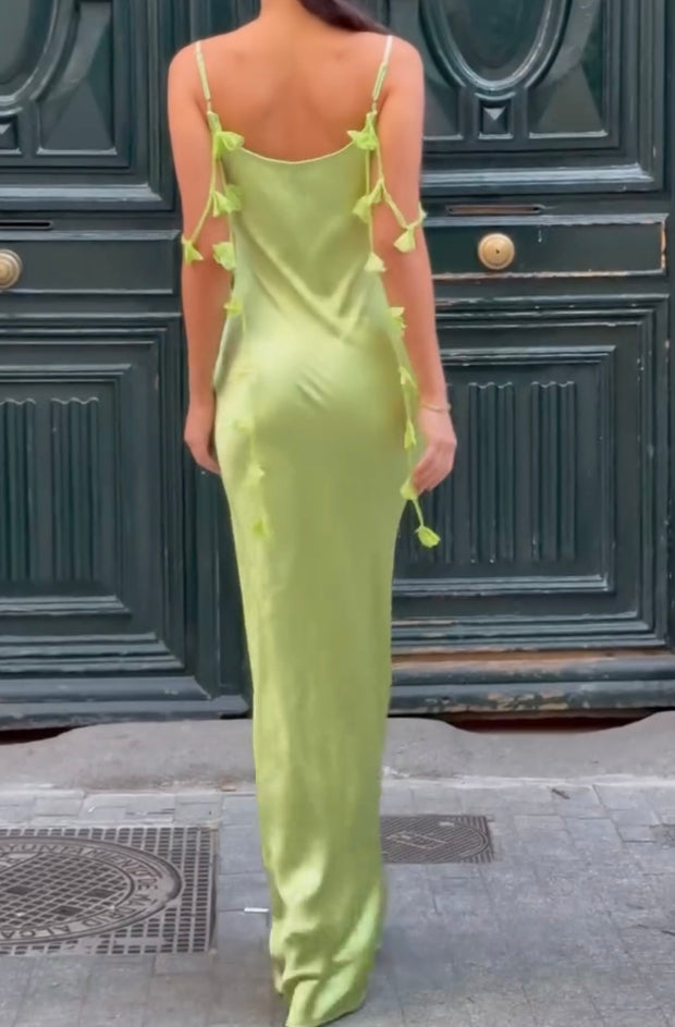Solid Color Simple Flower Sleeveless Sling Light Luxury Dress