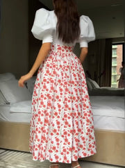 Printed Peter Pan Collar Waist Slimming Graceful Puff Sleeve Dress