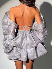Sexy Sling Puff Sleeve Waist Cake Dress