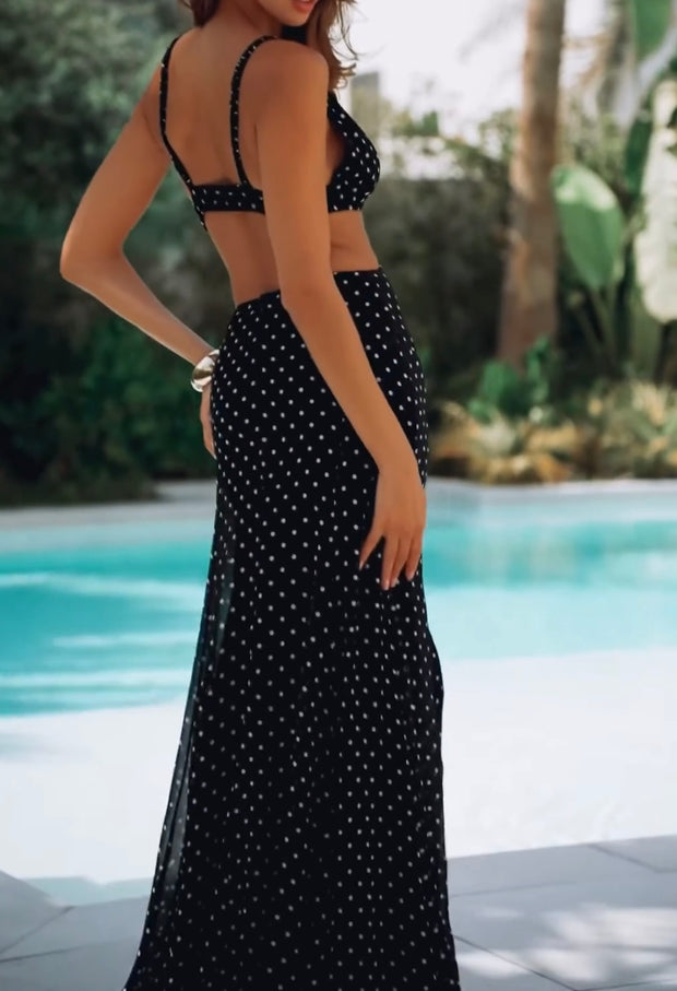 Sexy V-neck Brace Hollow Polka Dot Dress