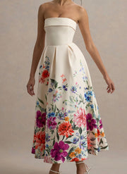Off-Neck Waist Print Dress
