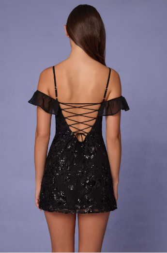 Sexy off-the-Shoulder Printed Sequin Lace-up Hip Bag Dress
