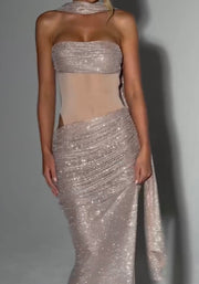 Fashion Hollowed-out High Slit Halter Backless Long Dress