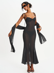 Sexy Sling Polka Dot See-through Party Dress