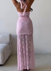 Elegant Halter Lace Fashion Sexy Sleeveless Backless Slim Fit Dress