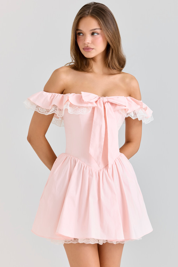 Sexy Solid Color off-the-Shoulder Bow Yarn Dress