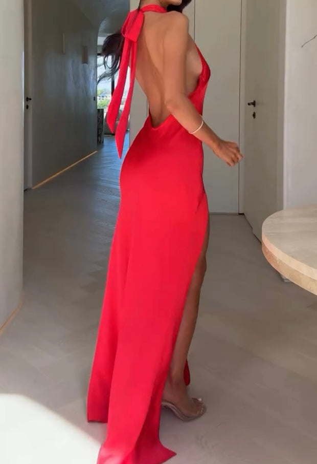 Elegant Elegant Halter Sleeveless Split Slimming Dress
