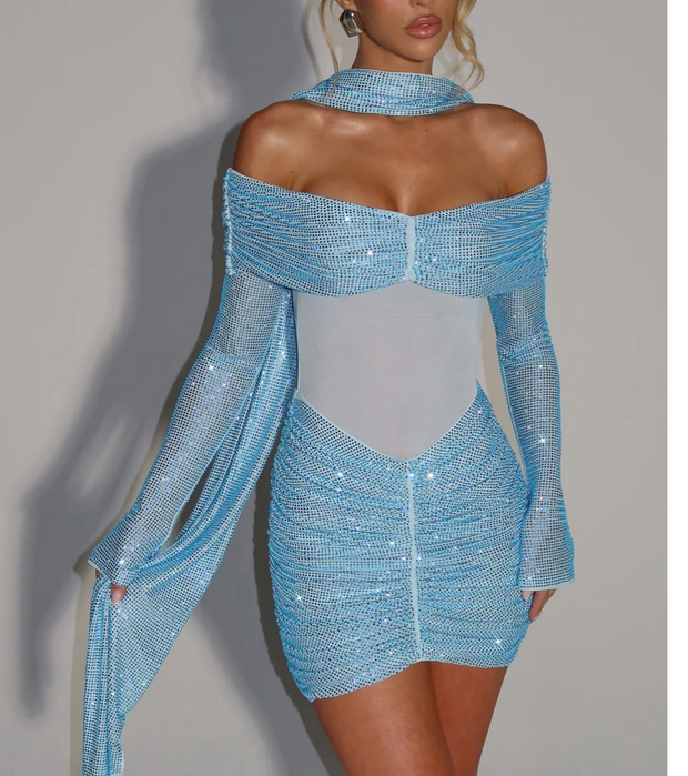 Sexy Sheath off-Shoulder Sequined Shiny Dress