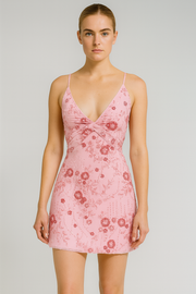 Sleeveless Sling Personality Embroidered Piece Beaded Back Lace-up Dress