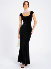 Sexy Noble Slim-Fitting Patchwork Pearl Luxury Dress