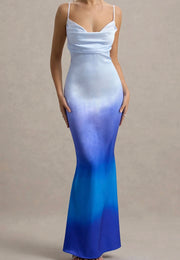 Sexy Sling Satin Gradient Backless Dress
