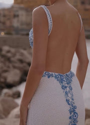 Sexy Temperament Printed Chest Wrap Hollow out High Slit Dress