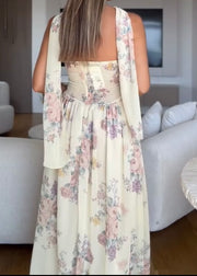 Waist Trimming Printing Sleeveless Pleated Formal Dress