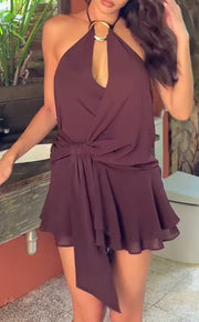 Pure Hot Girl Halter Deep V Low Collar Sleeveless Dress