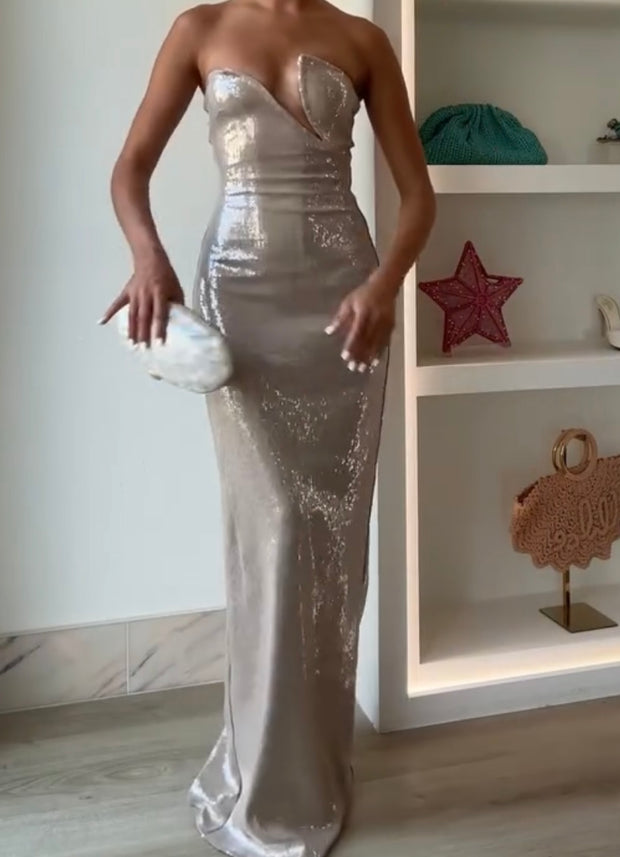 Sexy Bandeau Sequined Girdle Dress