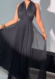 V-neck Halter Sleeveless Temperament Waist-Controlled Slimming Dress