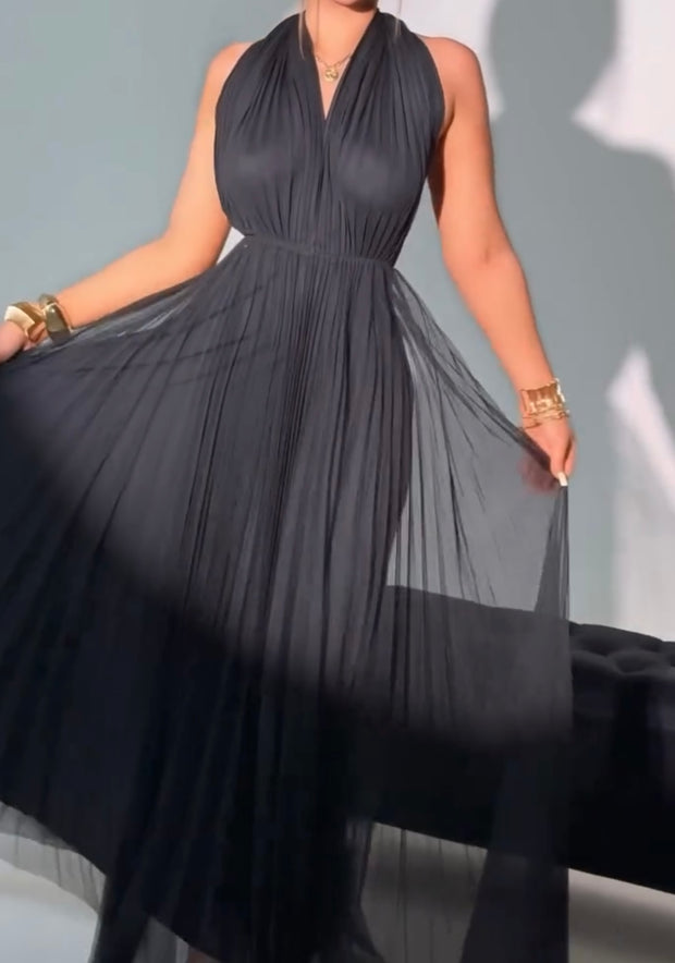 V-neck Halter Sleeveless Temperament Waist-Controlled Slimming Dress