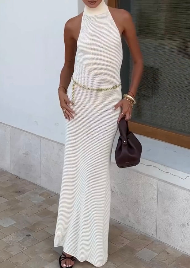 Temperament Crew Neck Knitted Sleeveless Backless Dress