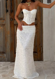 Sexy Lace Backless Top Irregular Skirt Two-Piece Set