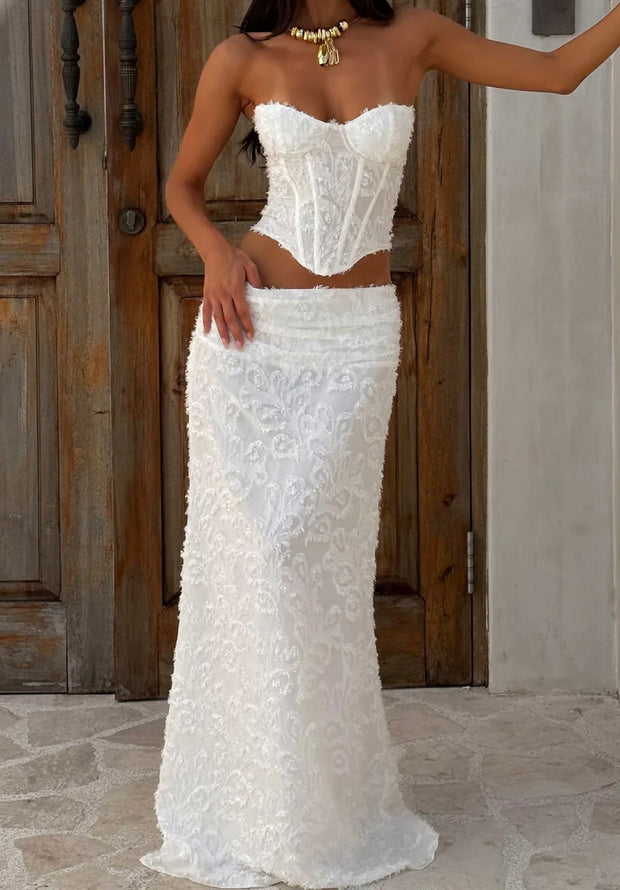Sexy Lace Backless Top Irregular Skirt Two-Piece Set