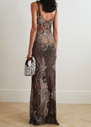 Sexy Straps Tulle Exquisite Rhinestone See-through Dress